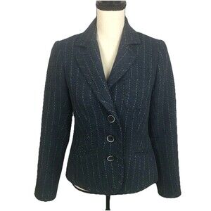 Trina Turk Women’s Size 4 Wool Dark Gray Blazer Jacket Paisley Lining Welt Pckt